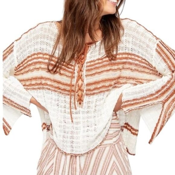 Free People Marina Bay Sweater in Natural Motif, Size Small EUC - Picture 1 of 16